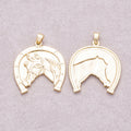 16K Gold Plated Lucky Horseshoe Medallion Horse Pendant - Sold Each