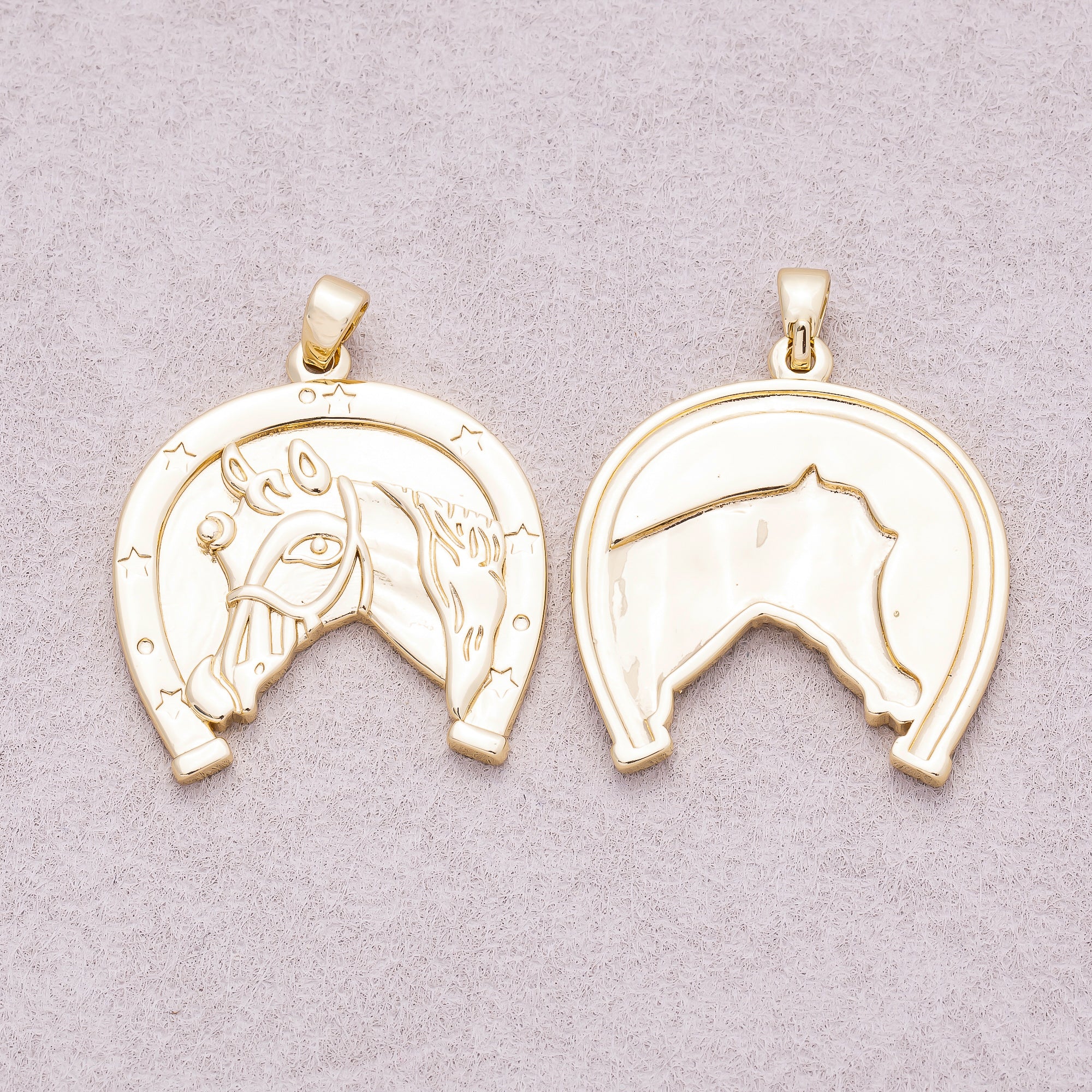 16K Gold Plated Lucky Horseshoe Medallion Horse Pendant - Sold Each