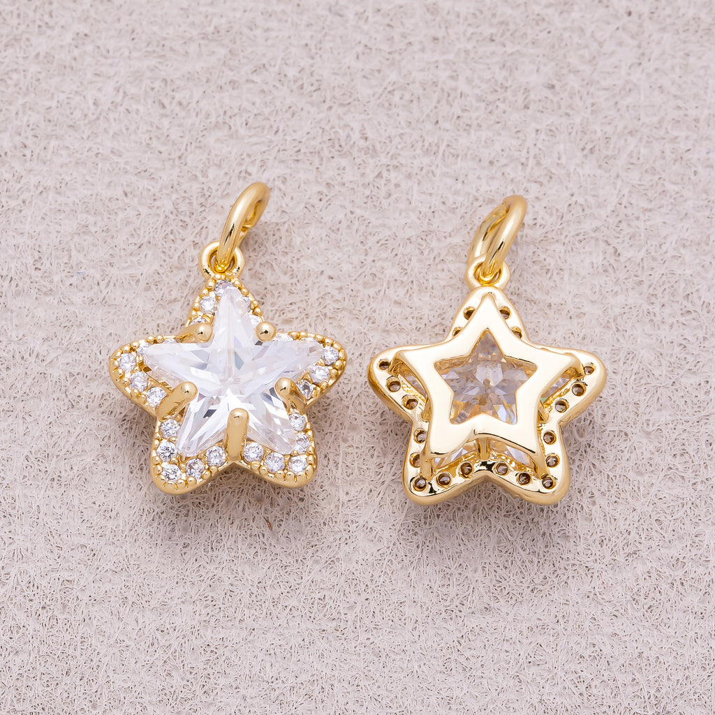 16K Gold Plated Micro Paved CZ Celestial Star Mini Charm - Sold Each