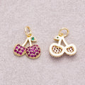 16K Gold Plated Micro Paved CZ Purple Sweet Cherry Fruit Charm - Sold Each