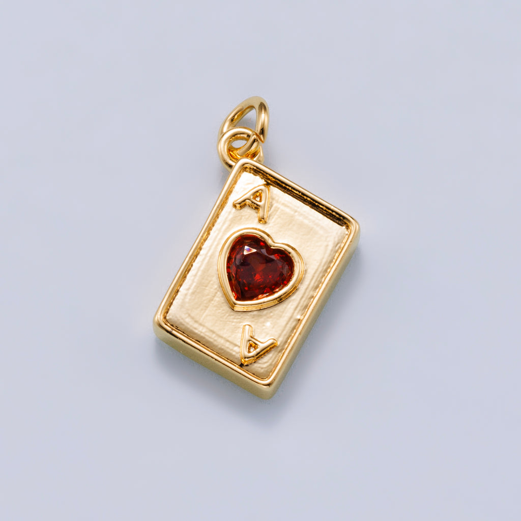16K Gold Plated Red CZ Ace of Hearts Charm - Sold Each