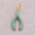 16K Gold Plated Turquoise and Clear Micro Paved CZ Wishbone Lucky Charm - Sold Each
