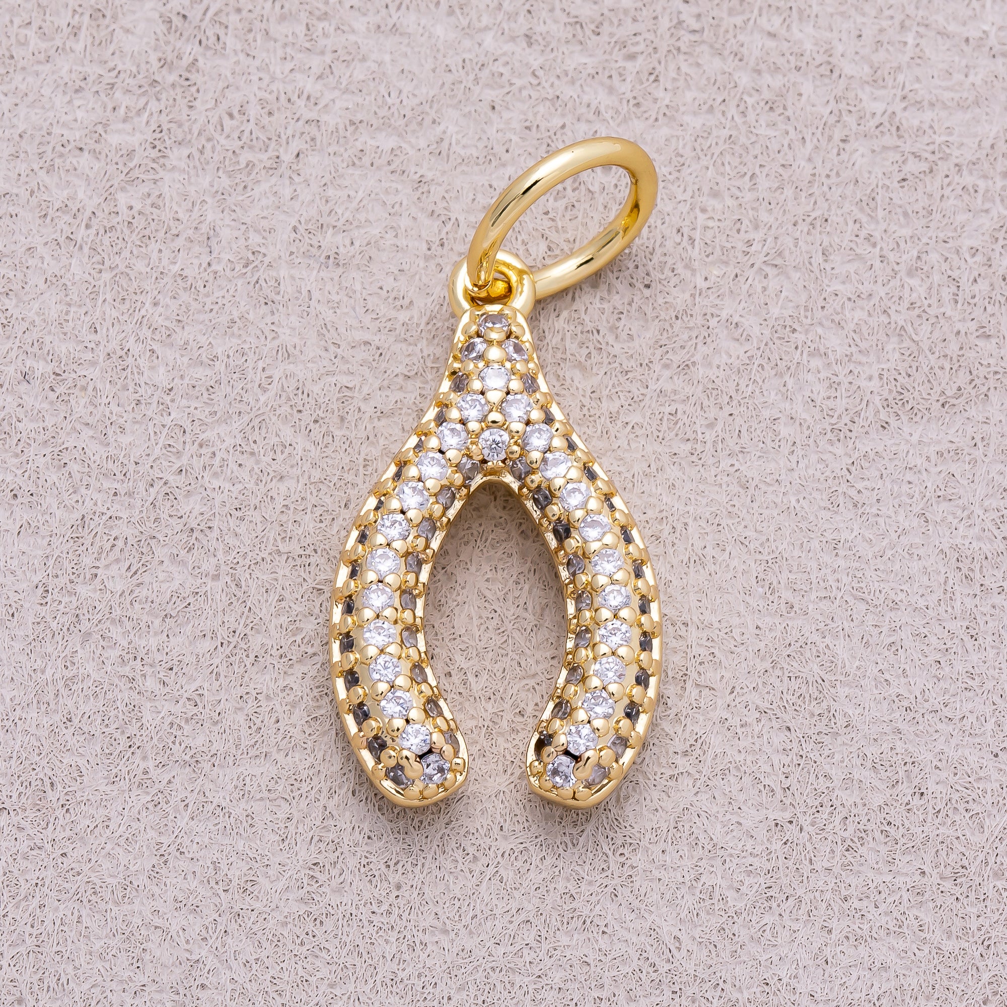 16K Gold Plated Turquoise and Clear Micro Paved CZ Wishbone Lucky Charm - Sold Each