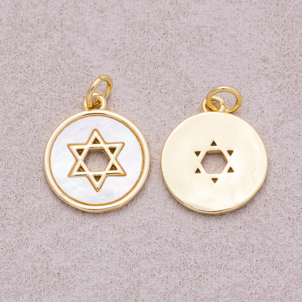 16K Gold Plated Mother Of Pearl David Medallion Pendant - Sold Each