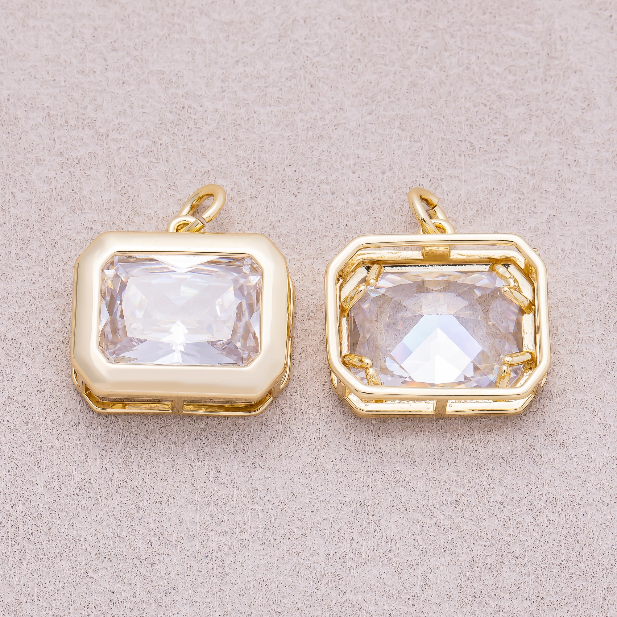 16K Gold Plated Solitaire Clear CZ Rectangular Bezel Charm - Sold Each