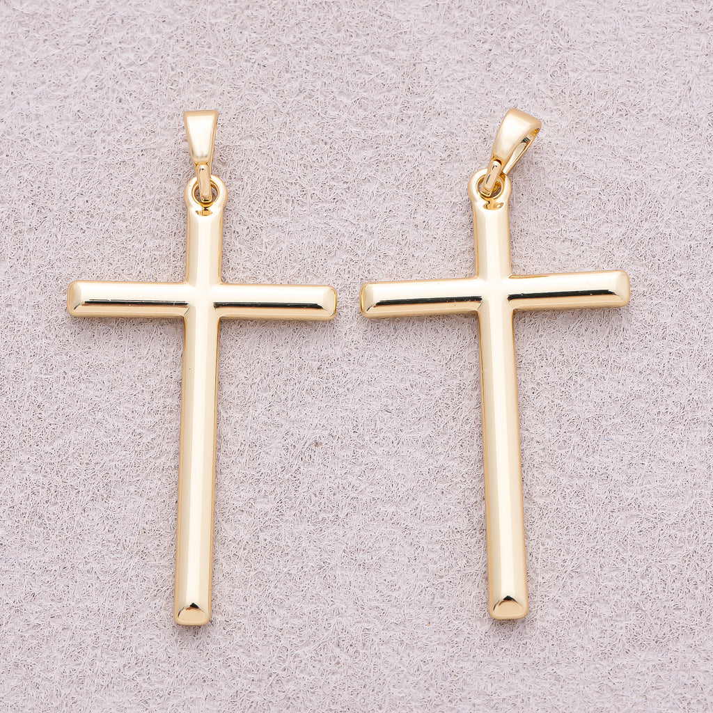 14K Gold Plated Plain Religious Cross Charm - Sold Each