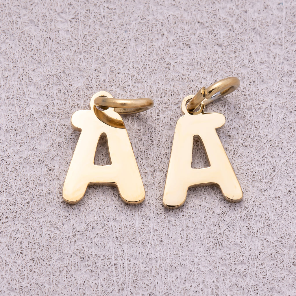 Gold PVD Stainless Steel Plain Alphabet Letter Mini Charm A-Z