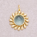 16K Gold Plated Colorful Natural Gemstone Textured Sunflower Charm - Sold Each