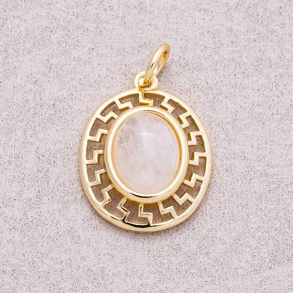 16K Gold Plated Colorful Natural Gemstone Filigree Oval Charm - Sold Each