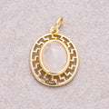 16K Gold Plated Colorful Natural Gemstone Filigree Oval Charm - Sold Each
