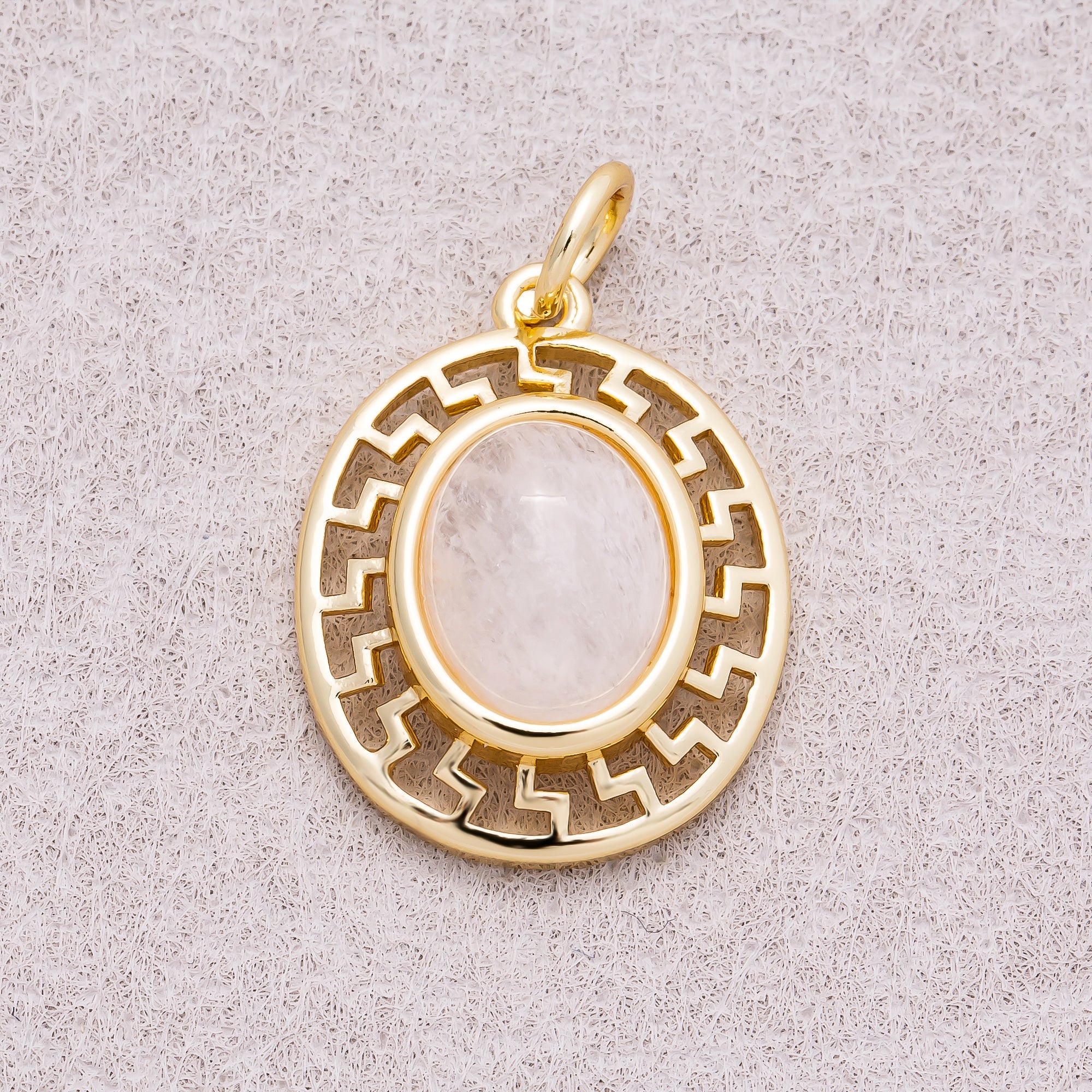 16K Gold Plated Colorful Natural Gemstone Filigree Oval Charm - Sold Each