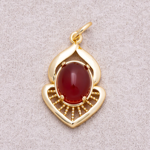 16K Gold Plated Colorful Natural Gemstone Lotus-Inspired Medallion - Sold Each
