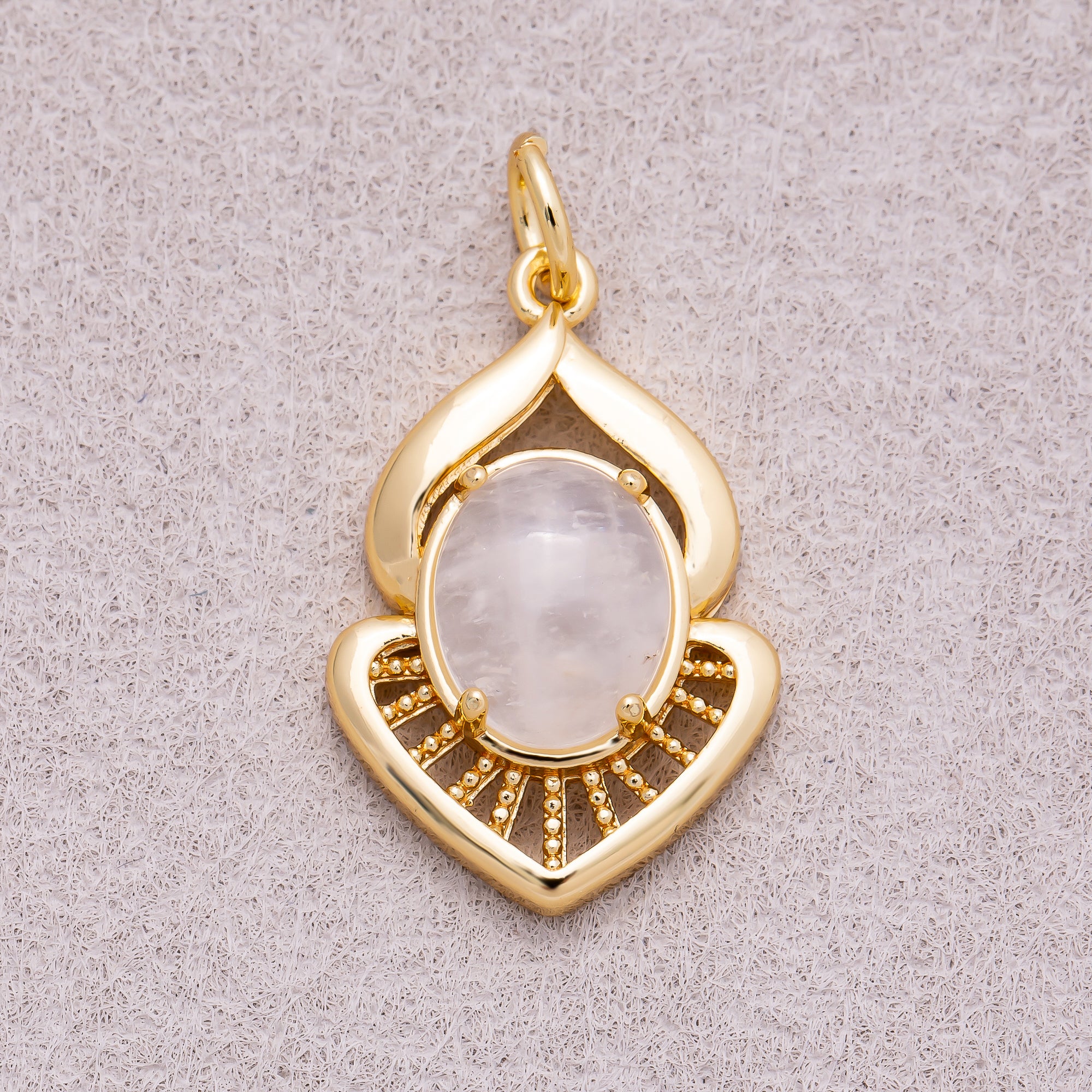 16K Gold Plated Colorful Natural Gemstone Lotus-Inspired Medallion - Sold Each