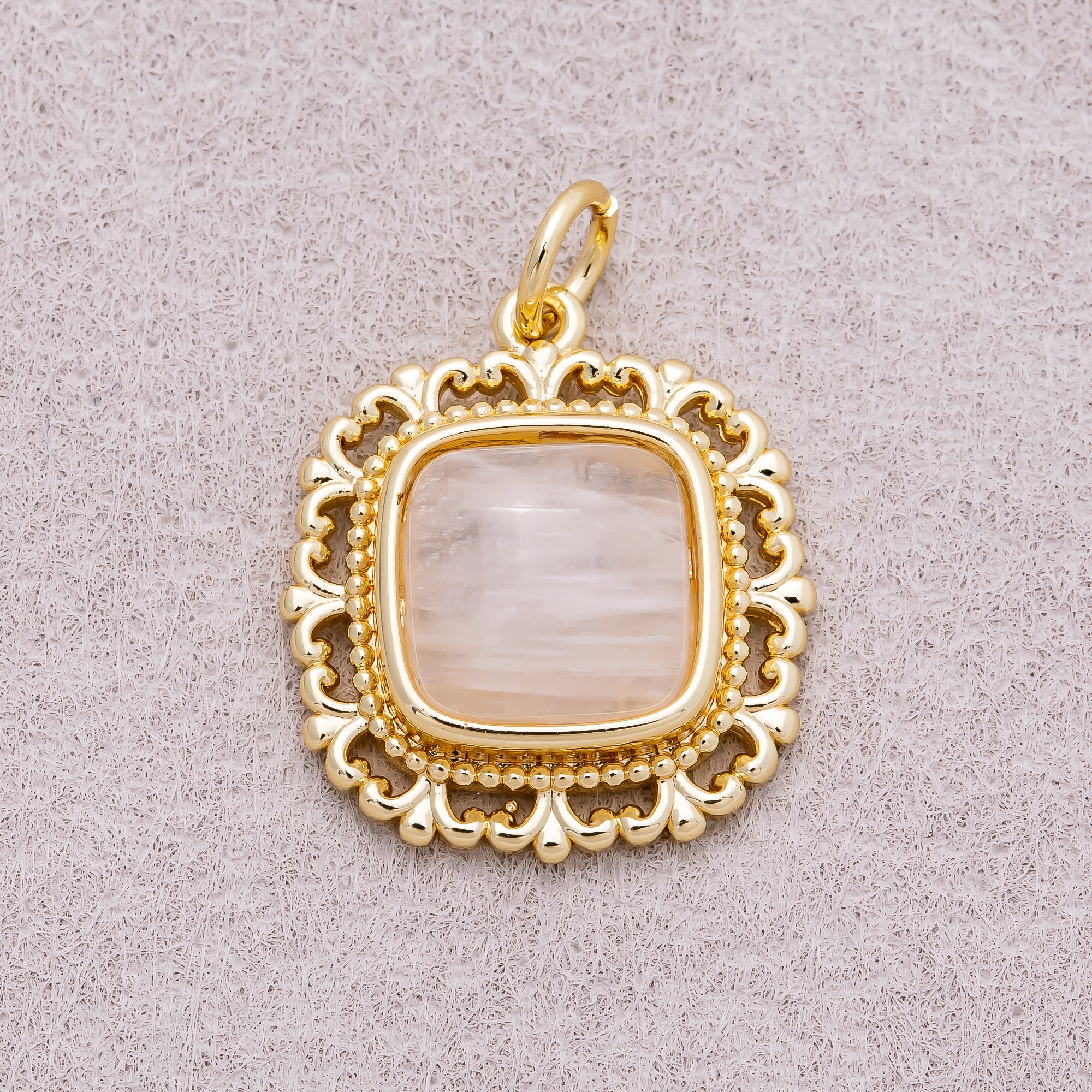 16K Gold Plated Colorful Natural Gemstone Filigree Square Charm - Sold Each