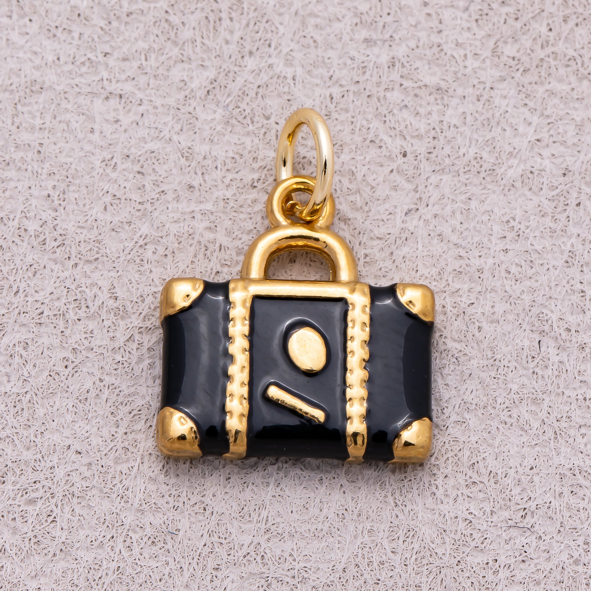 Gold PVD Stainless Steel Yellow Black Enamel Suitcase Travel Charm
