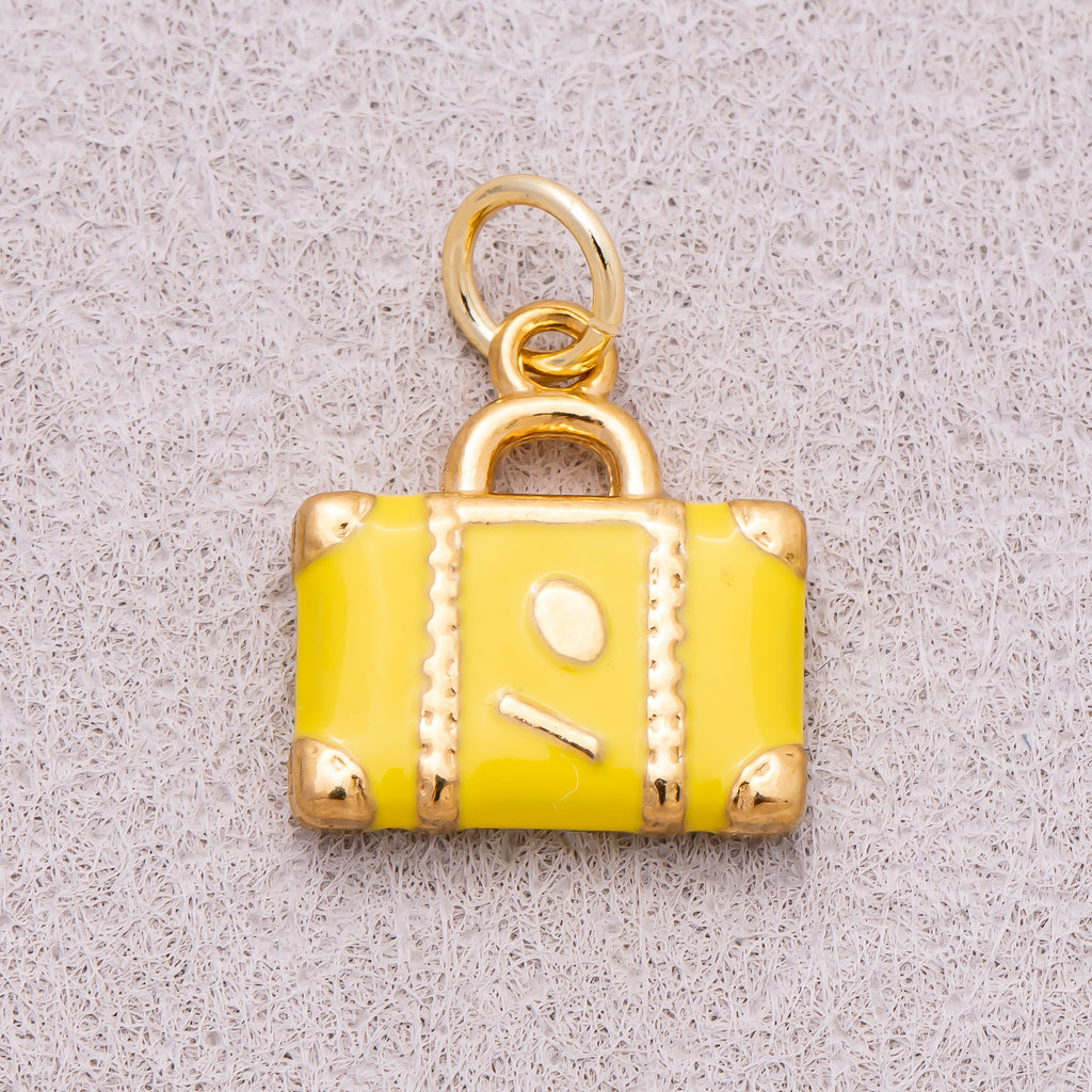 Gold PVD Stainless Steel Yellow Black Enamel Suitcase Travel Charm