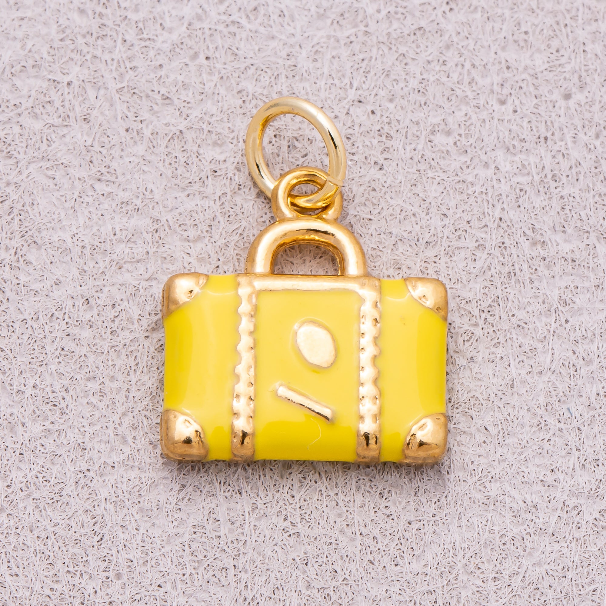 Gold PVD Stainless Steel Yellow Black Enamel Suitcase Travel Charm