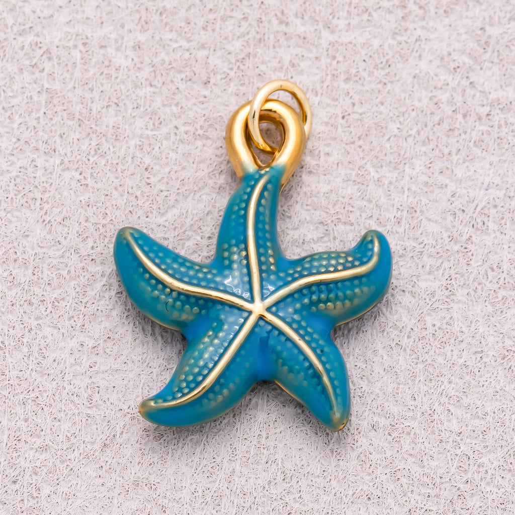 Gold PVD Stainless Steel Blue Ocean Starfish Enamel Charm