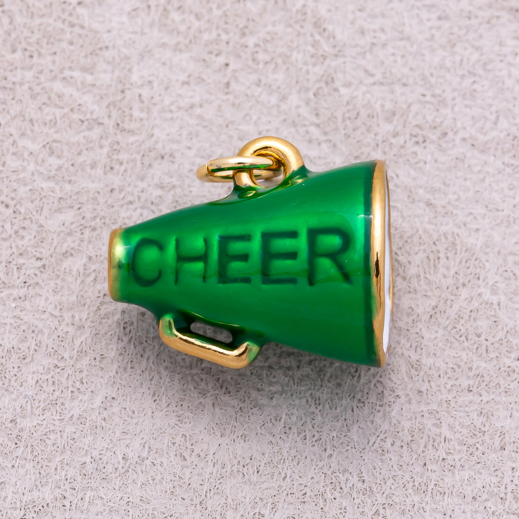 Gold PVD Stainless Steel Green Megaphone Speaker Cheer Charm