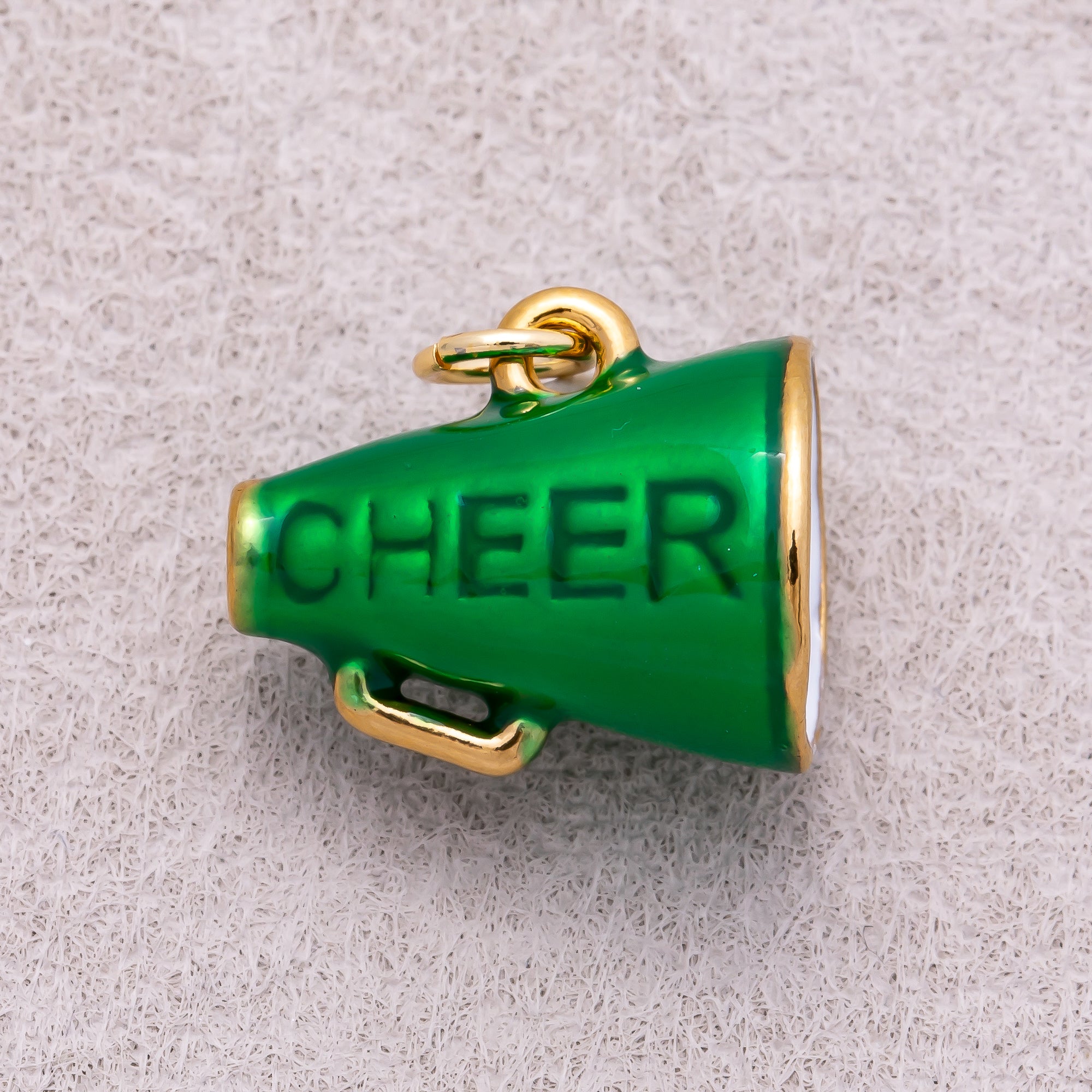 Gold PVD Stainless Steel Green Megaphone Speaker Cheer Charm