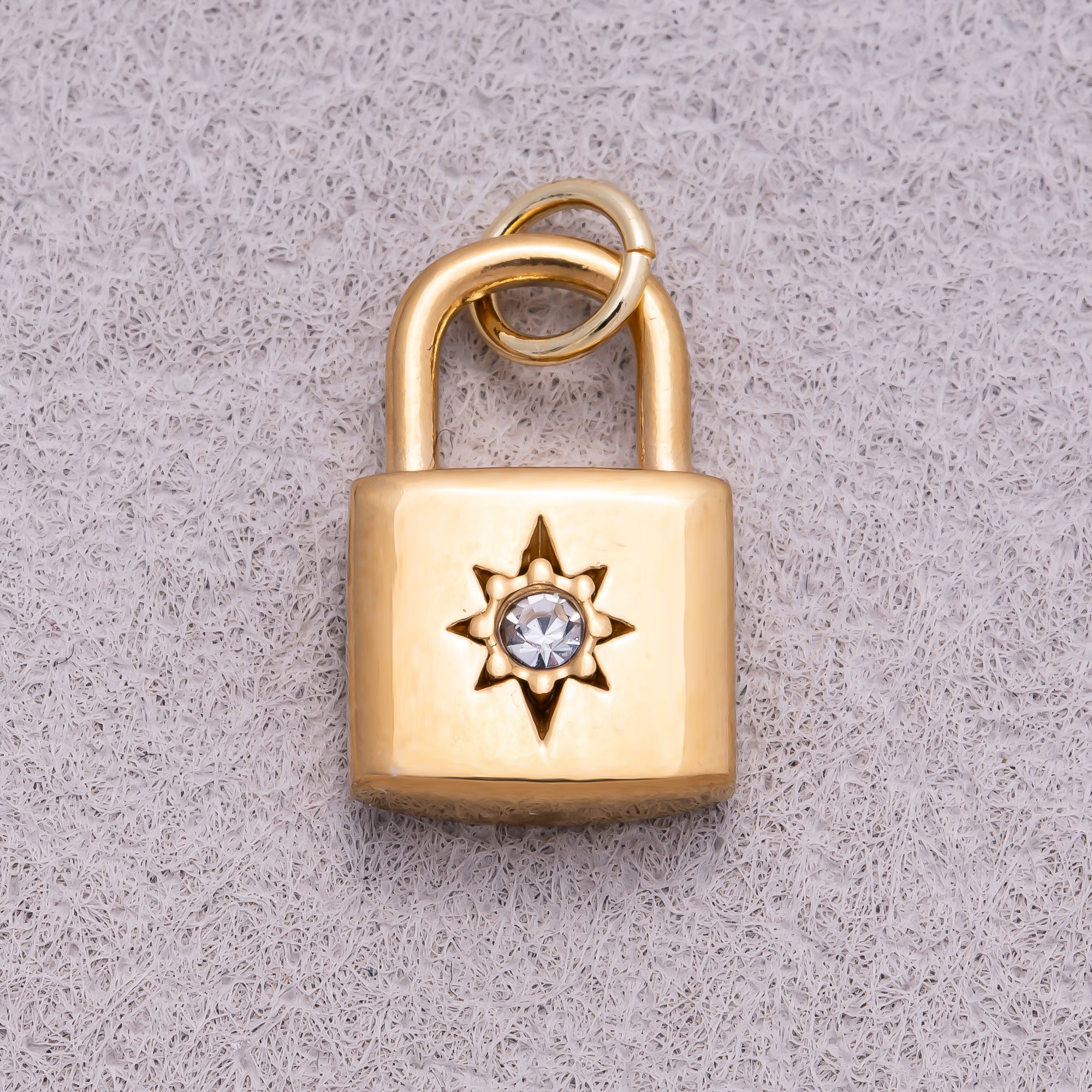 Gold PVD Stainless Steel Celestial Sun Padlock Charm