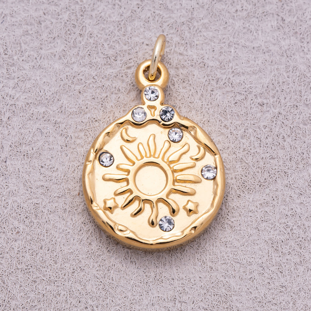 Gold PVD Stainless Steel Celestial Sun Medallion Charm