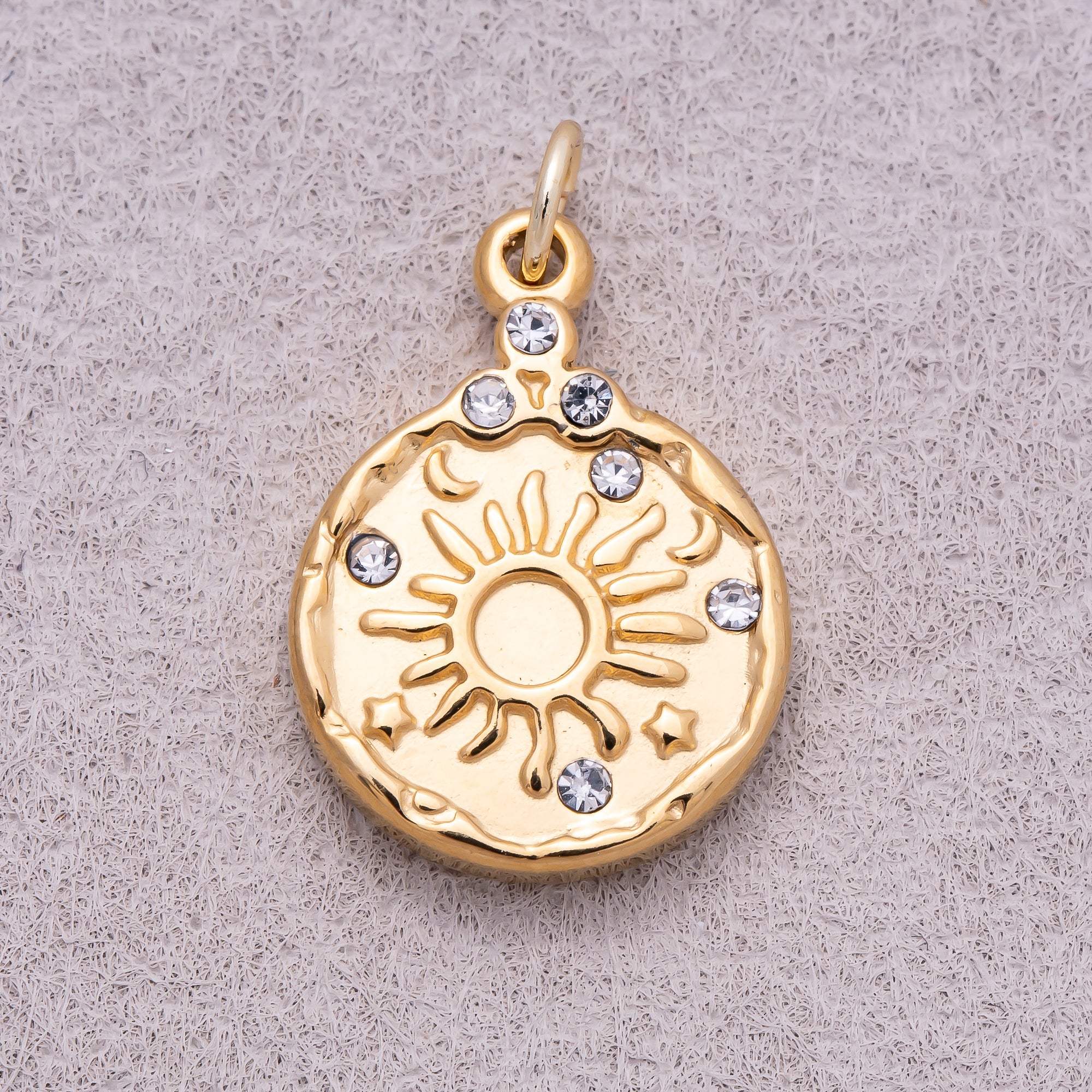 Gold PVD Stainless Steel Celestial Sun Medallion Charm