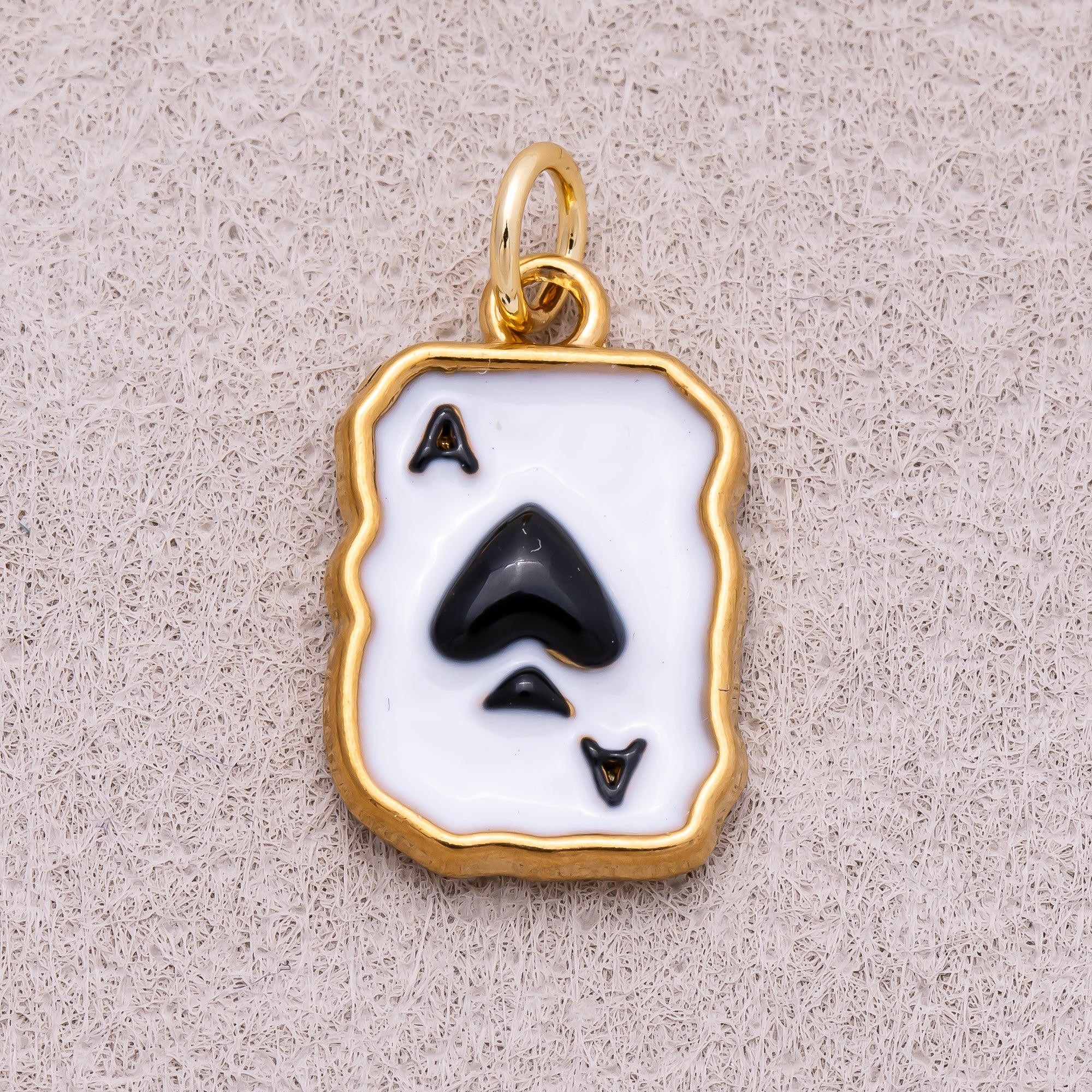 Gold PVD Stainless Steel Black & White Ace of Spades Charm