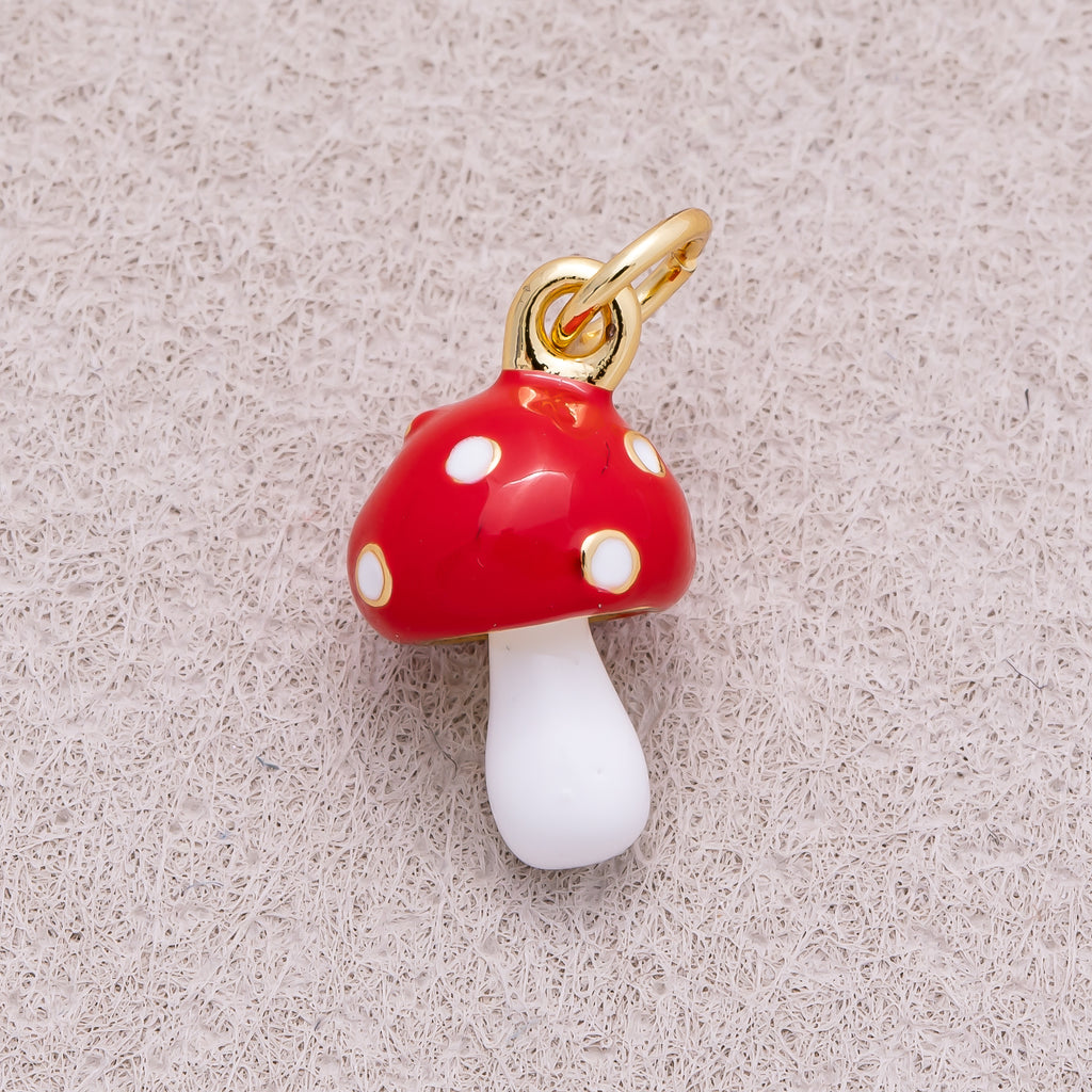 Gold PVD Stainless Steel Red & White Mushroom Vegetable Charm
