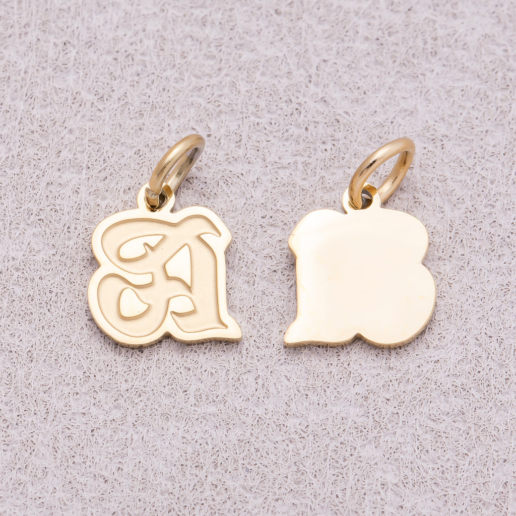 Gold PVD Stainless Steel Old English Alphabet Letter Mini Charm A-Z