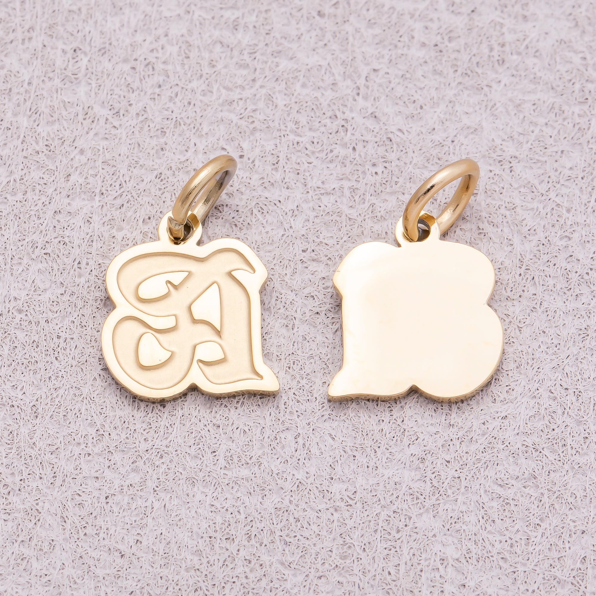 Gold PVD Stainless Steel Old English Alphabet Letter Mini Charm A-Z