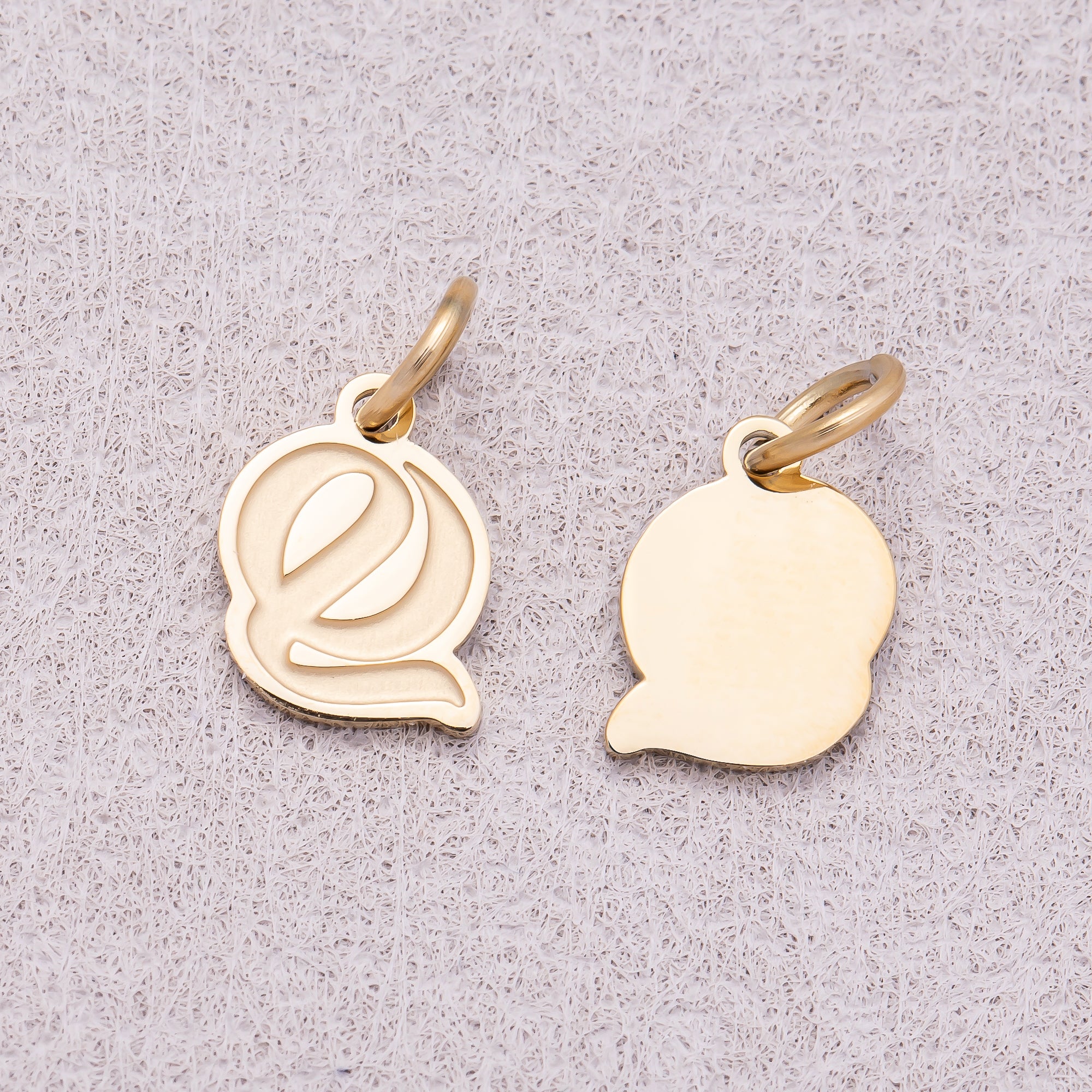 Gold PVD Stainless Steel Old English Alphabet Letter Mini Charm A-Z