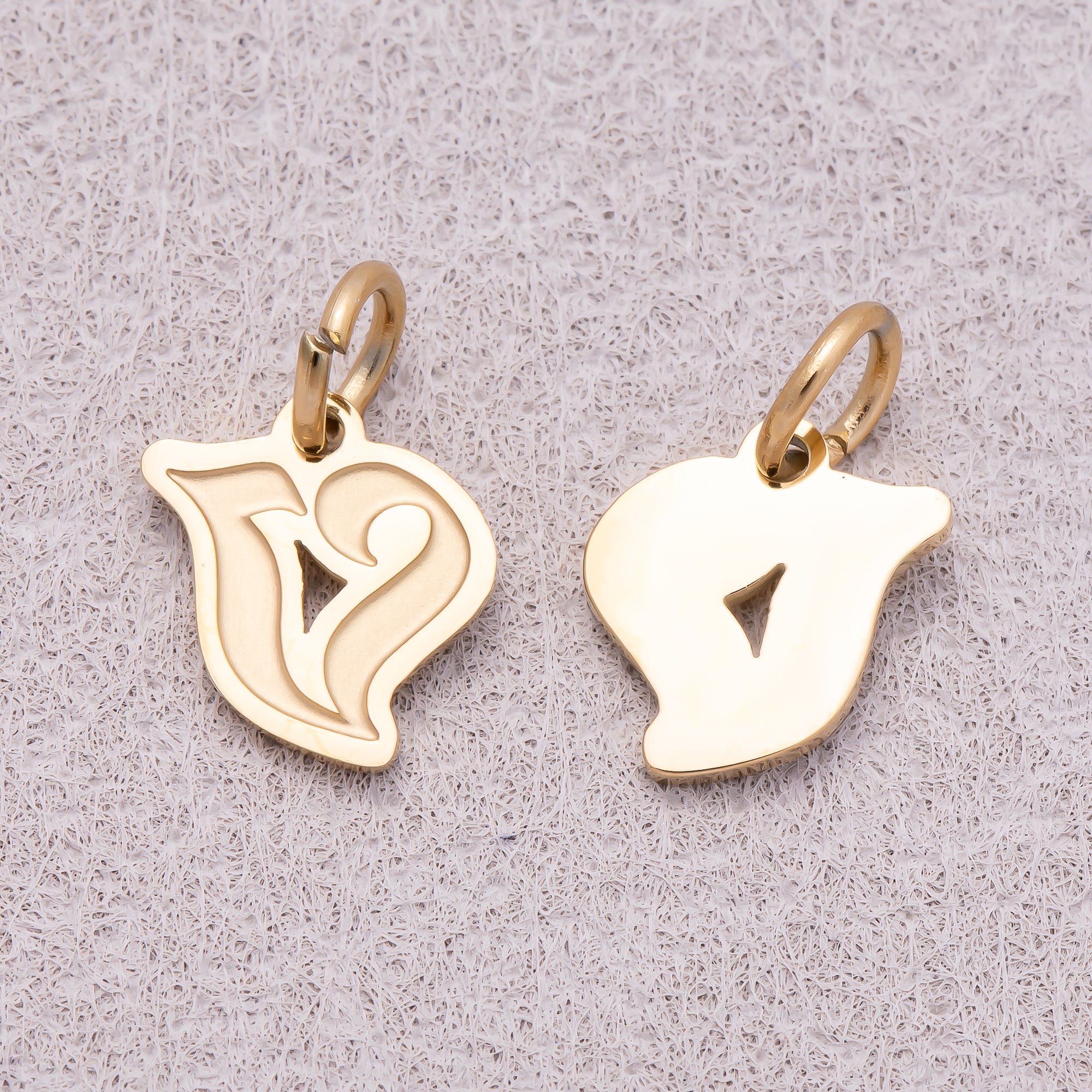 Gold PVD Stainless Steel Old English Alphabet Letter Mini Charm A-Z
