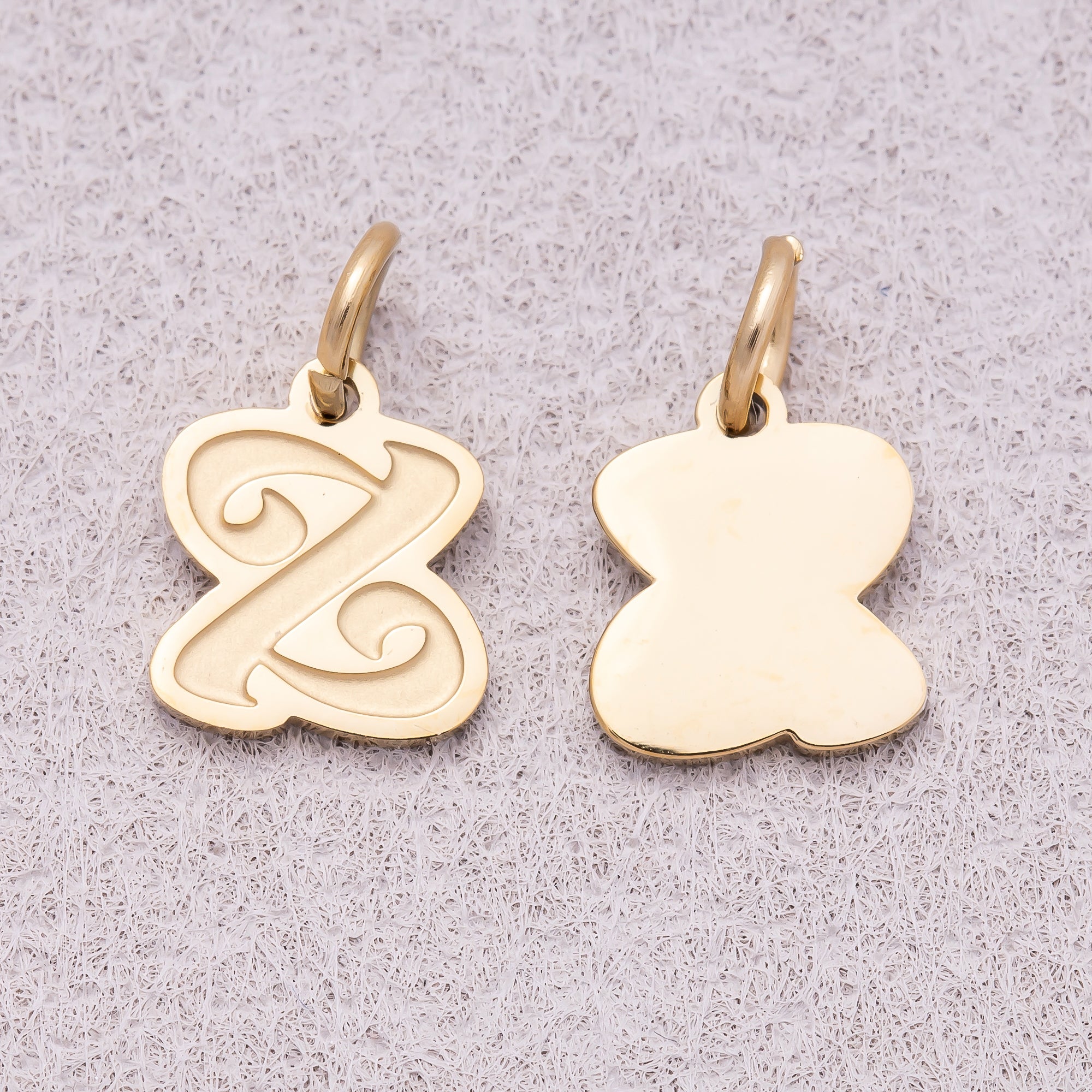 Gold PVD Stainless Steel Old English Alphabet Letter Mini Charm A-Z
