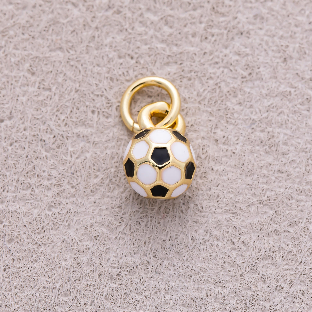 16K Gold Plated Soccer Ball Enamel Charm - Sold Each