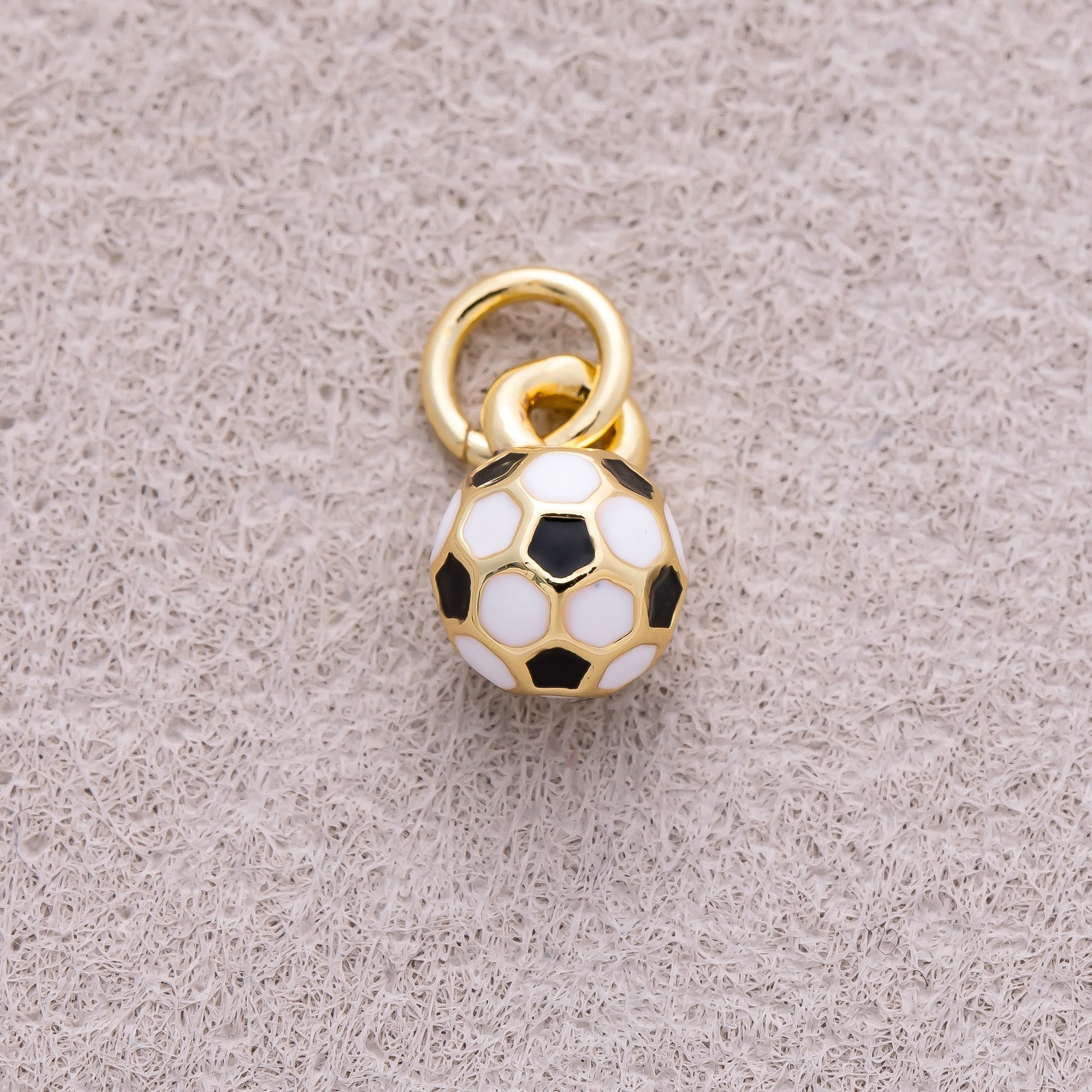 16K Gold Plated Soccer Ball Enamel Charm - Sold Each