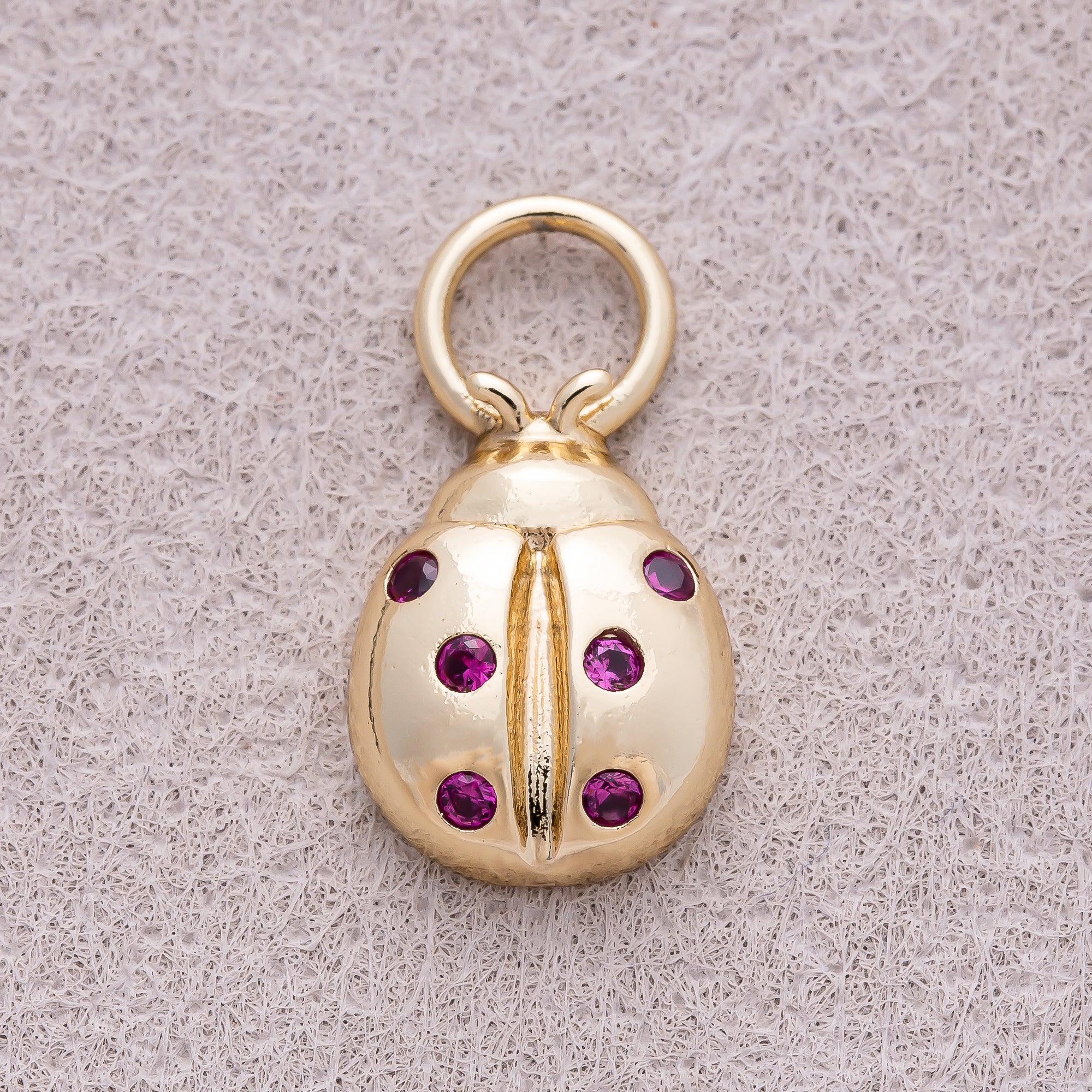 14K Gold Plated Purple CZ Ladybug Animal Charm - Sold Each