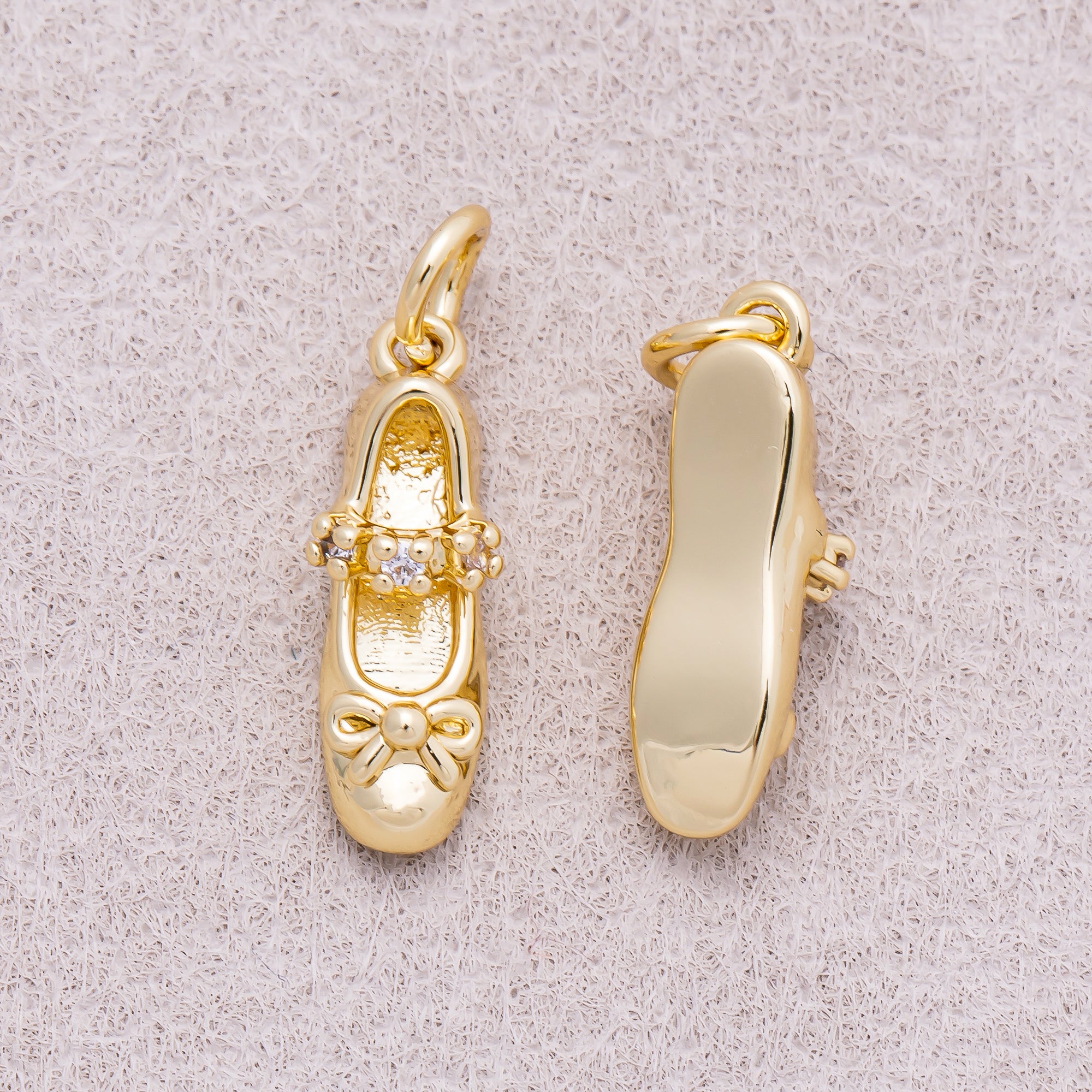 16K Gold Plated Micro Paved CZ Ballet Shoes Charm - Sold Each