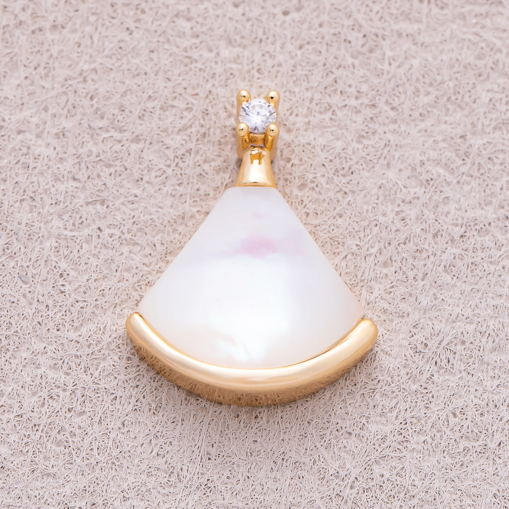 16K Gold Plated Pink, White, Light Blue Shell Pearl CZ Fan Pendant - Sold Each
