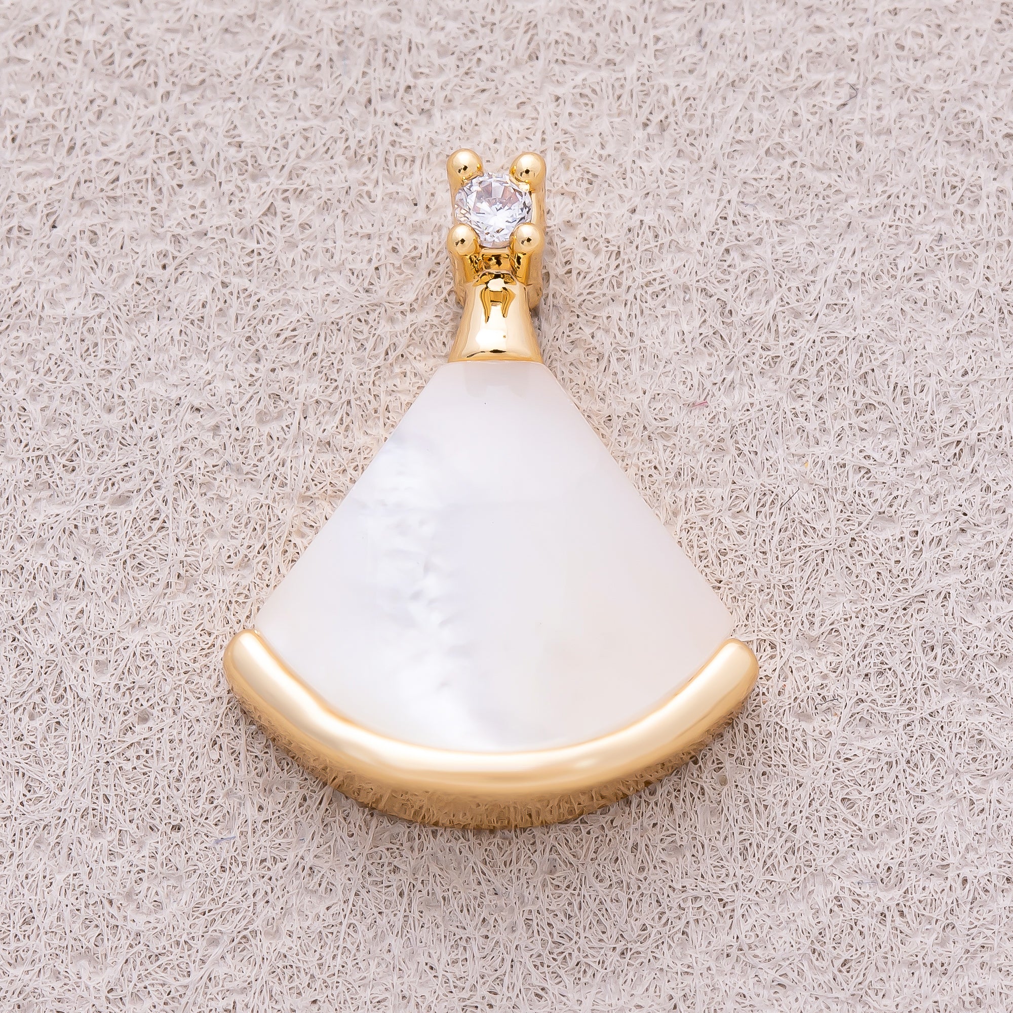 16K Gold Plated Pink, White, Light Blue Shell Pearl CZ Fan Pendant - Sold Each
