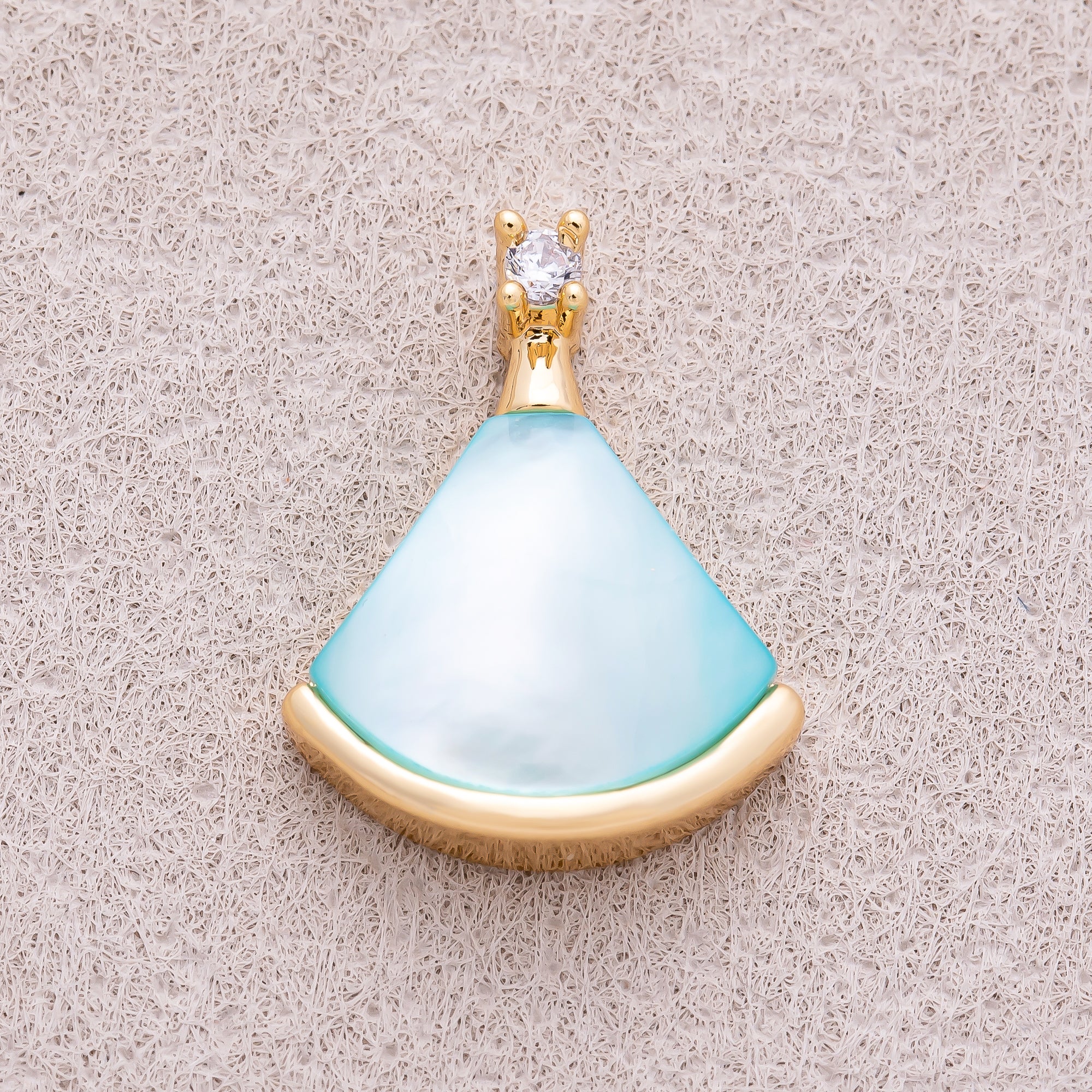 16K Gold Plated Pink, White, Light Blue Shell Pearl CZ Fan Pendant - Sold Each