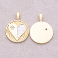 16K Gold Plated Mother of Pearl Clear CZ Heart Medallion Charm - Sold Each