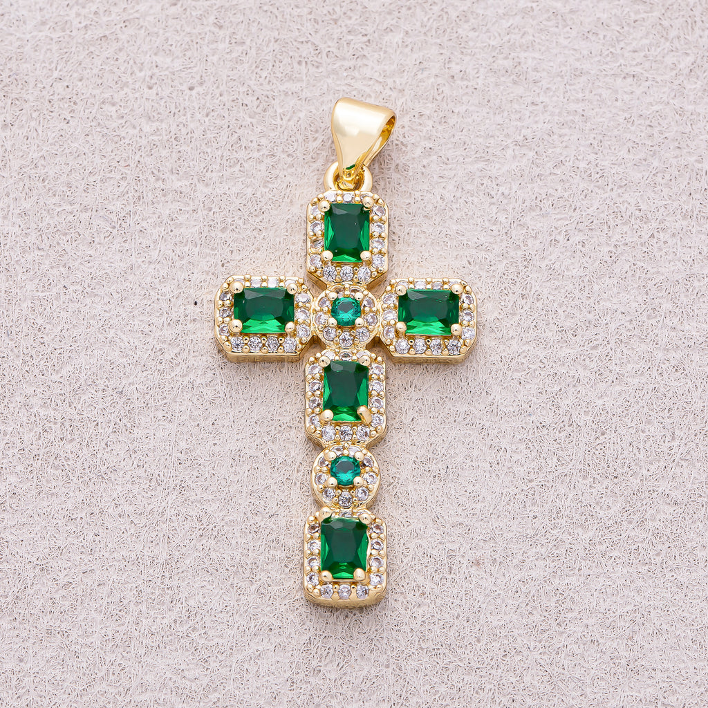 16K Gold Plated Micro Paved CZ Baguette Religious Cross Pendant - Sold Each