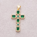 16K Gold Plated Micro Paved CZ Baguette Religious Cross Pendant - Sold Each
