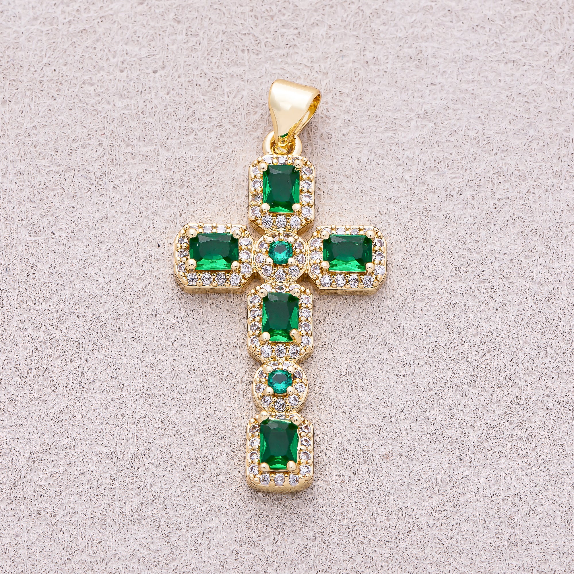 16K Gold Plated Micro Paved CZ Baguette Religious Cross Pendant - Sold Each