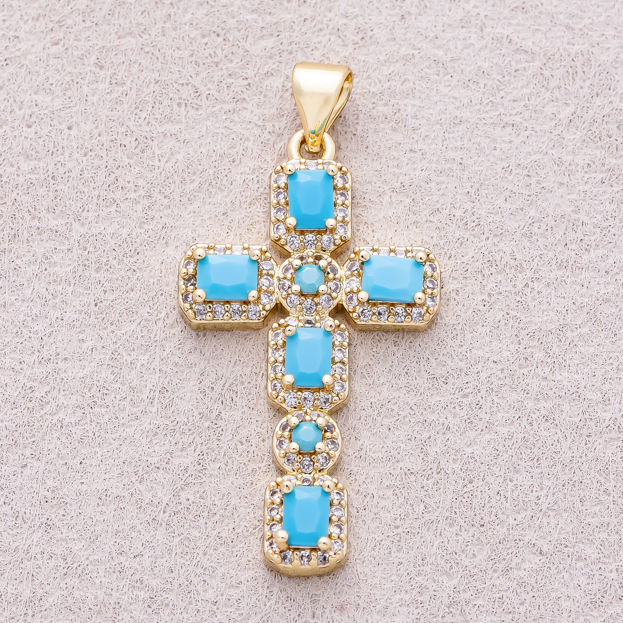 16K Gold Plated Micro Paved CZ Baguette Religious Cross Pendant - Sold Each