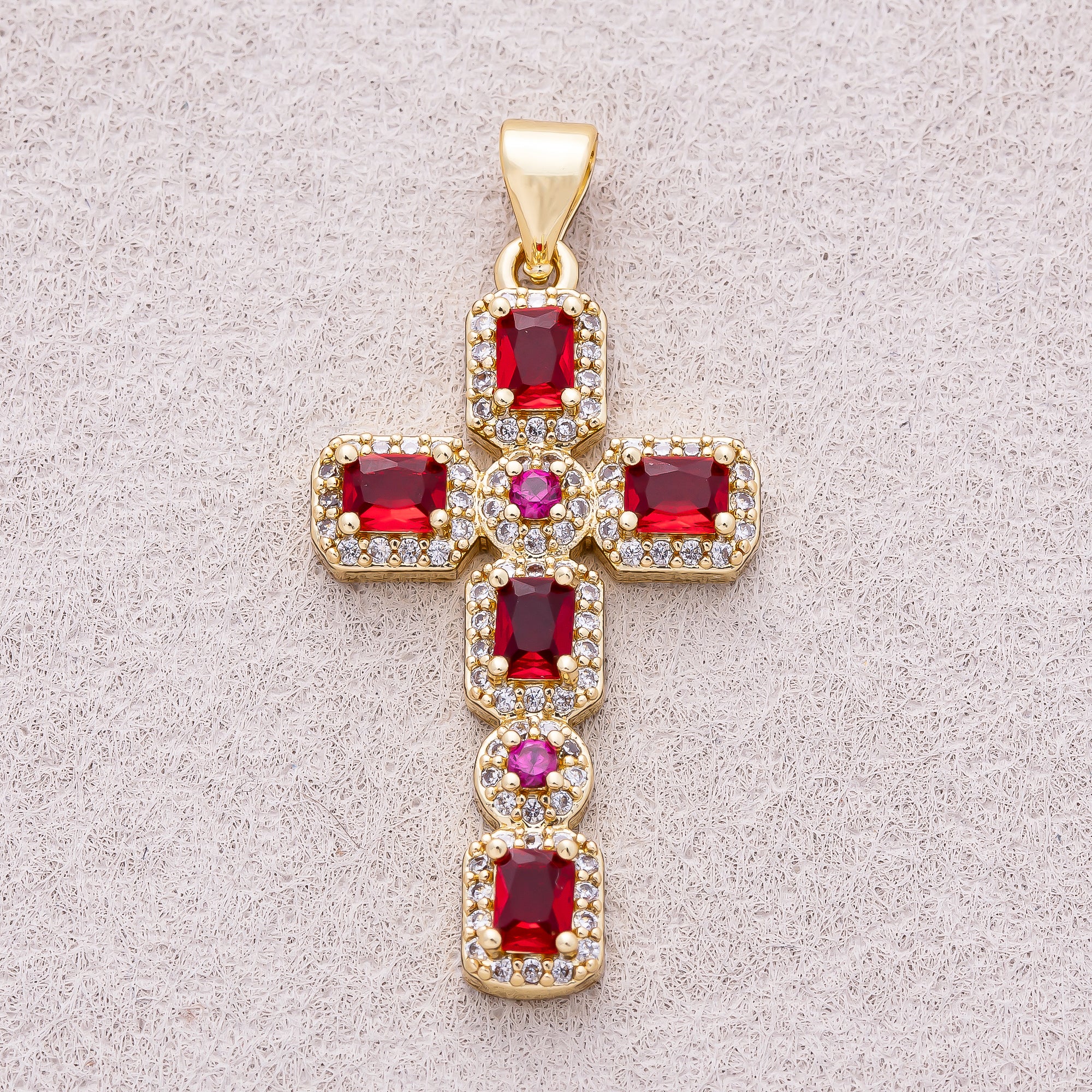 16K Gold Plated Micro Paved CZ Baguette Religious Cross Pendant - Sold Each