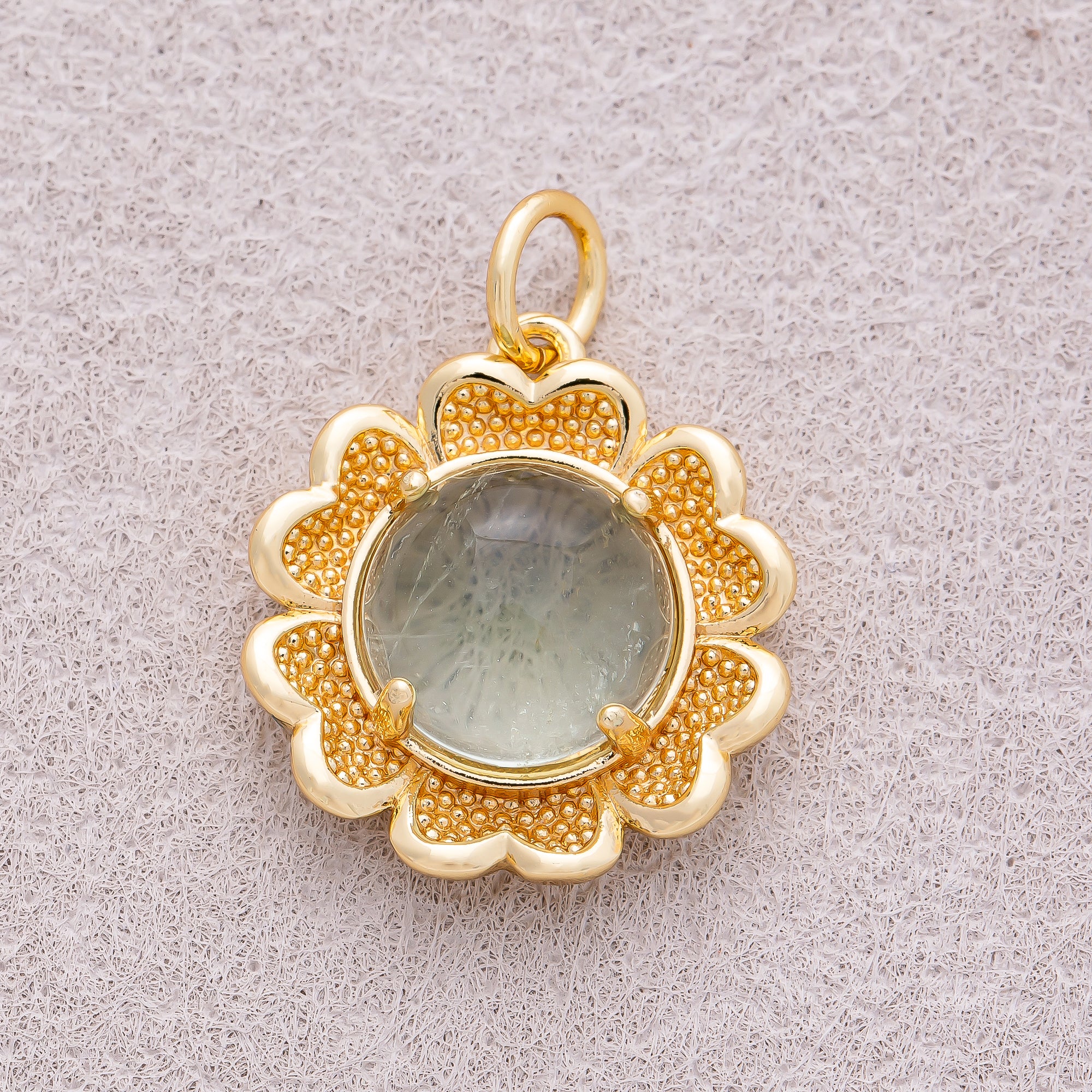16K Gold Plated Natural Gemstone Blooming Flower Charm - Sold Each