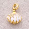 16K Gold Plated White, Pink Enamel Seashell Ocean Multidimensional Pendant - Sold Each