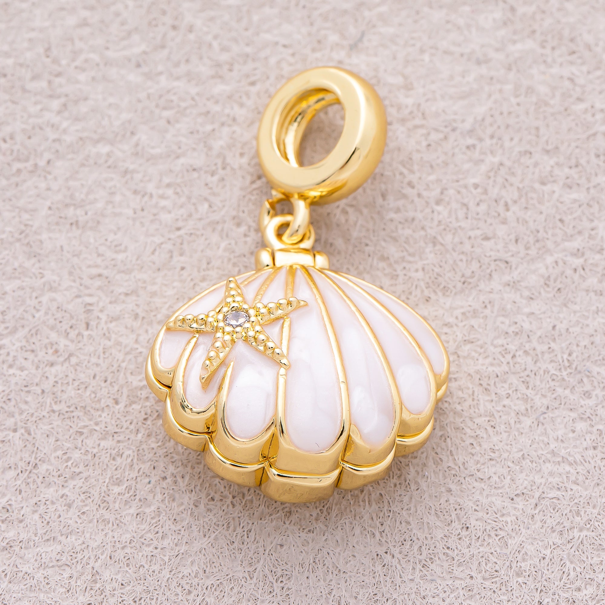 16K Gold Plated White, Pink Enamel Seashell Ocean Multidimensional Pendant - Sold Each